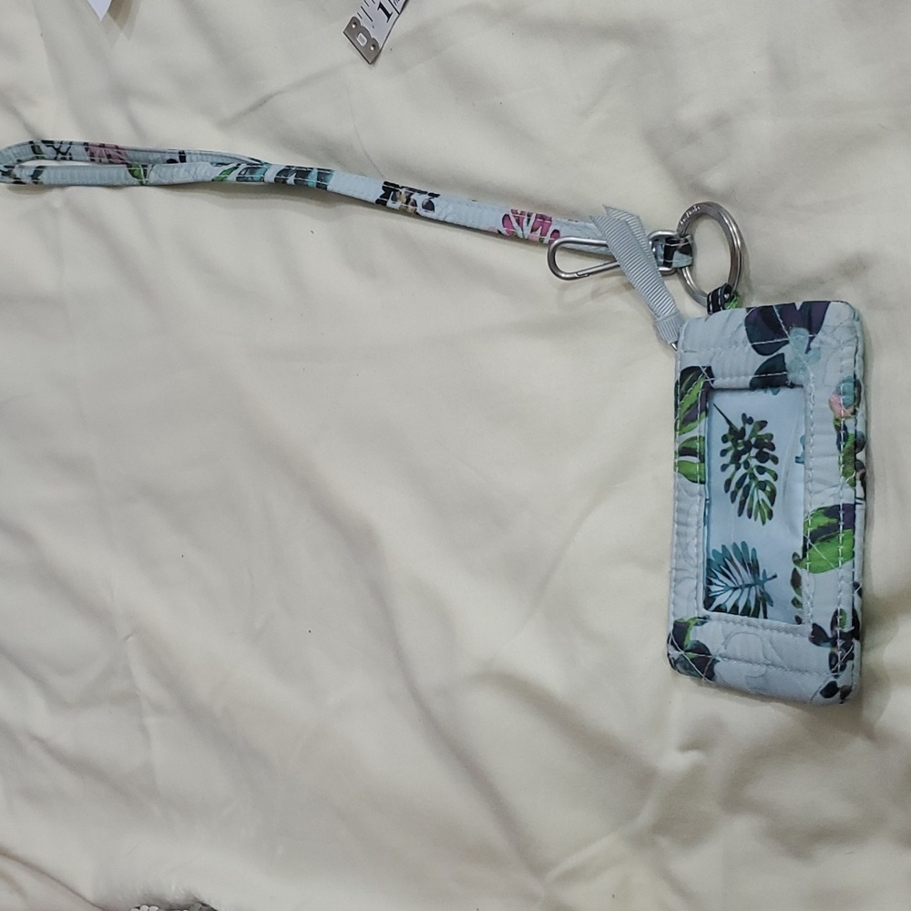 VERA BRADLEY Baby Blue w/Florals Zipper ID Card Holder - 18.5" Lanyard